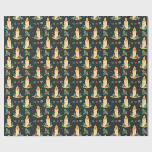 Vintage Kerstkaarsen Holly Patroon Cadeaupapier (Vlak)