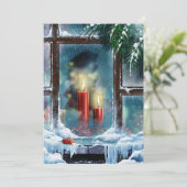 Vintage kerstkaarsen in raam feestdagenkaart (Staand voorkant)