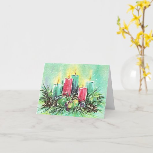 Vintage kerstkaarsen Kaart (Gele Bloem)