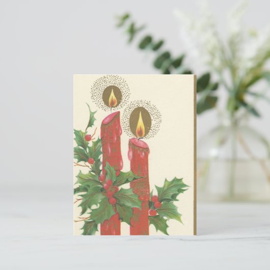 Vintage kerstkaarsen met Holly Feestdagenkaart (Staand voorkant)