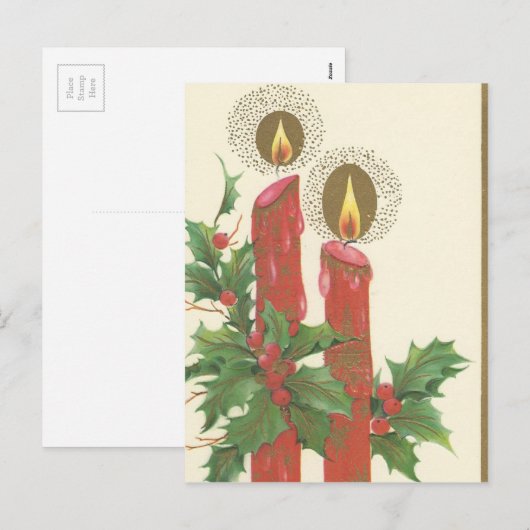 Vintage kerstkaarsen met Holly Feestdagenkaart (Voorkant / Achterkant)