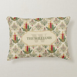 Vintage Kerstkaarsen & Ornamenten Monogram Accent Kussen