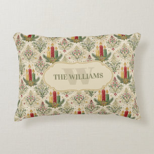 Vintage Kerstkaarsen & Ornamenten Monogram Accent Kussen