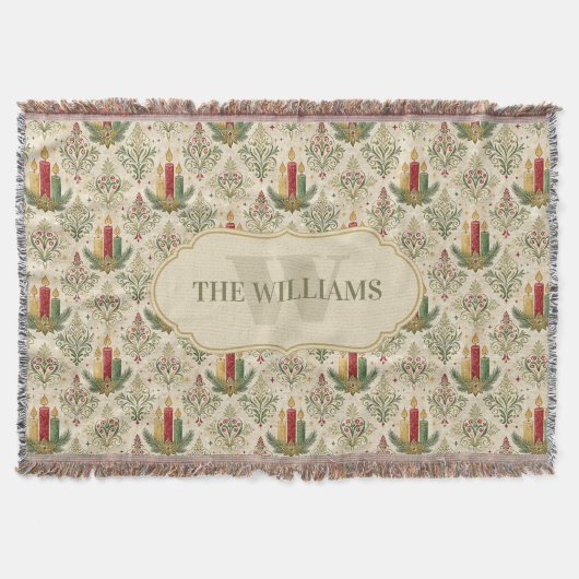 Vintage Kerstkaarsen & Ornamenten Monogram Deken (Voorkant)