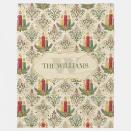 Vintage Kerstkaarsen & Ornamenten Monogram Fleece Deken