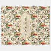 Vintage Kerstkaarsen & Ornamenten Monogram Fleece Deken (Voorkant (Horizontaal))