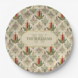 Vintage Kerstkaarsen & Ornamenten Monogram Papieren Bordje