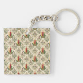 Vintage Kerstkaarsen & Ornamenten Monogram Sleutelhanger (Achterkant)