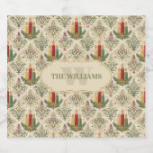 Vintage Kerstkaarsen & Ornamenten Monogram Sparkling Wijnetiket (Enkel label)