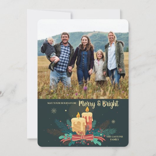 Vintage-kerstkaarsen voor fotofeestdag kaart (Voorkant)