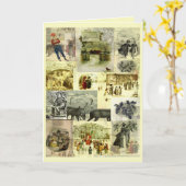 Vintage Kerstkaart Afbeeldingen Collage  Kaart (Gele Bloem)