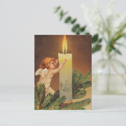 Vintage-kerstkaart | Angel en Candle Feestdagenkaart (Staand voorkant)