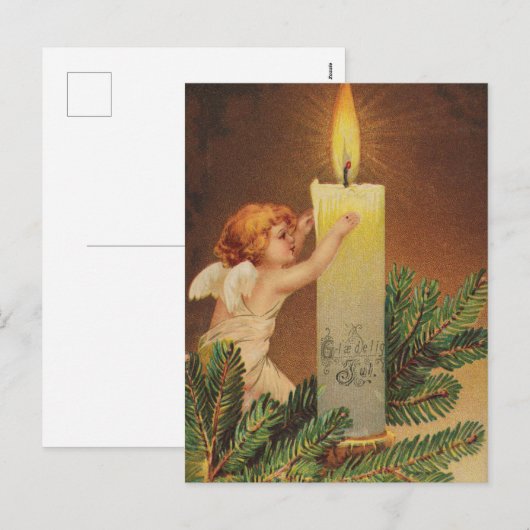 Vintage-kerstkaart | Angel en Candle Feestdagenkaart (Voorkant / Achterkant)