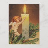 Vintage-kerstkaart | Angel en Candle Feestdagenkaart (Voorkant)
