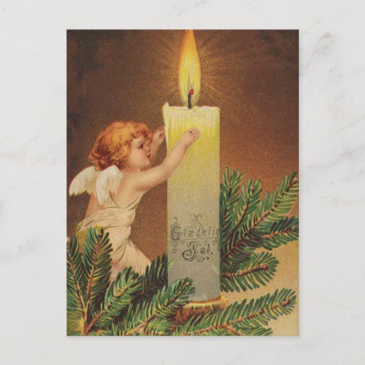 Vintage-kerstkaart | Angel en Candle Feestdagenkaart (Voorkant)