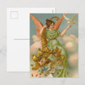 Vintage-kerstkaart | Angel en Dove Feestdagenkaart (Voorkant / Achterkant)