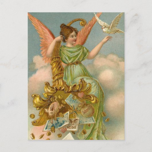 Vintage-kerstkaart | Angel en Dove Feestdagenkaart (Voorkant)