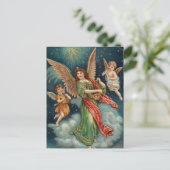 Vintage-kerstkaart | Angels en Harp Feestdagenkaart (Staand voorkant)