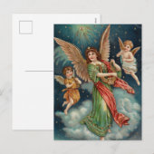 Vintage-kerstkaart | Angels en Harp Feestdagenkaart (Voorkant / Achterkant)