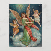 Vintage-kerstkaart | Angels en Harp Feestdagenkaart (Voorkant)