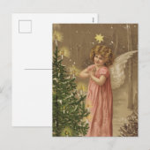 Vintage-kerstkaart | Engel en kerstboom Feestdagenkaart (Voorkant / Achterkant)