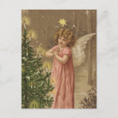 Vintage-kerstkaart | Engel en kerstboom Feestdagenkaart (Voorkant)
