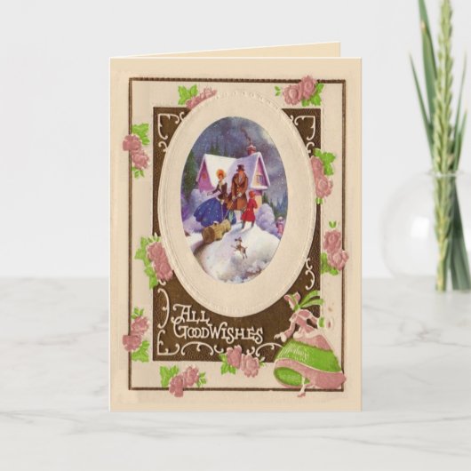 Vintage kerstkaart feestdagen kaart (Voorkant)