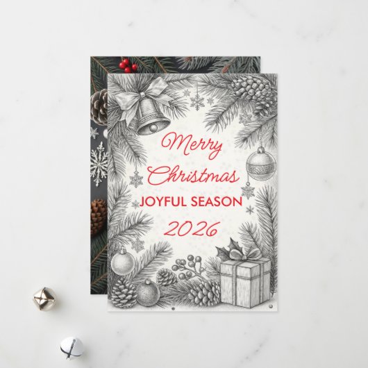 Vintage-kerstkaart Feestdagenkaart (Voorkant / Achterkant in situ)