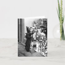 Vintage kerstkaart GIRL & SPEELGOED SHOP WINDOW 19