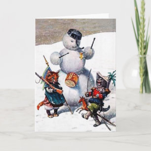 Vintage kerstkaart, hoederide katten feestdagen kaart