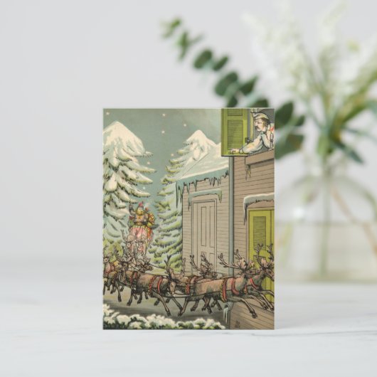 Vintage kerstkaart illustratie Santa (Staand voorkant)