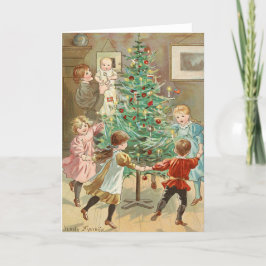 Vintage-kerstkaart | kerstboomkinderen feestdagen kaart