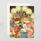 Vintage-kerstkaart | Kerstboomkinderen Feestdagenkaart (Voorkant / Achterkant)