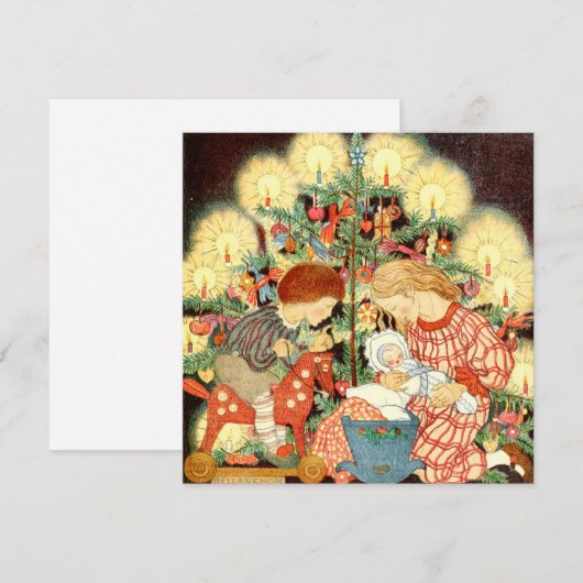 Vintage-kerstkaart | Kerstboomkinderen Feestdagenkaart (Voorkant / Achterkant)