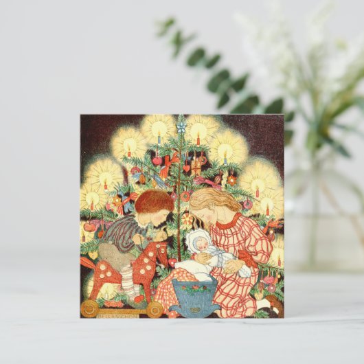 Vintage-kerstkaart | Kerstboomkinderen Feestdagenkaart (Staand voorkant)