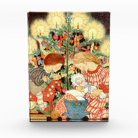 Vintage-kerstkaart | Kerstboomkinderen Fotoblokken (Voorkant)