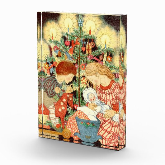 Vintage-kerstkaart | Kerstboomkinderen Fotoblokken (Rechts)