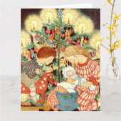 Vintage-kerstkaart | Kerstboomkinderen Kaart (Gele Bloem)