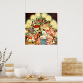 Vintage-kerstkaart | Kerstboomkinderen Poster (Keuken)