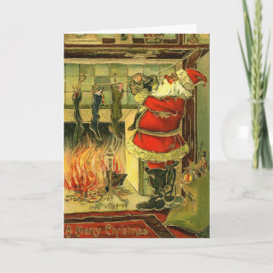 Vintage-kerstkaart - Kerstman, tapijten Feestdagen Kaart