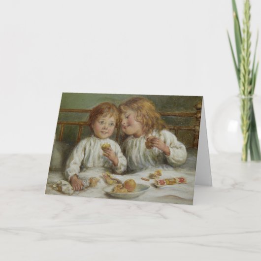 Vintage-kerstkaart | Kind voor kerstochtend Feestdagen Kaart (Voorkant)