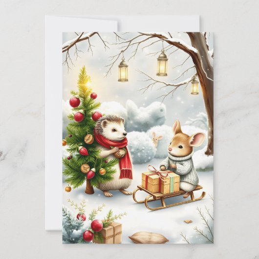 vintage kerstkaart met dieren (Voorkant)