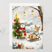 vintage kerstkaart met kerstdieren (Voorkant / Achterkant)