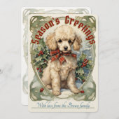 Vintage Kerstkaart met Poodle Pup (Voorkant / Achterkant)