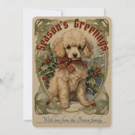 Vintage Kerstkaart met Poodle Pup