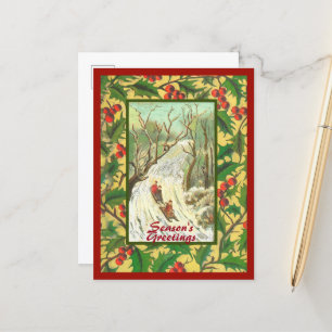 Vintage-kerstkaart met slaapstand en holly briefkaart
