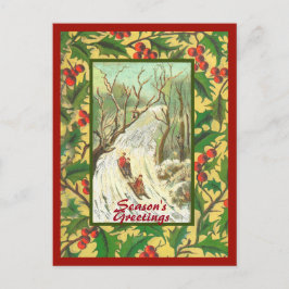 Vintage-kerstkaart met slaapstand en holly briefkaart