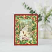 Vintage-kerstkaart met slaapstand en holly briefkaart (Staand voorkant)
