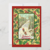 Vintage-kerstkaart met slaapstand en holly kaart (Voorkant)