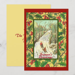 Vintage-kerstkaart met slaapstand en holly kaart